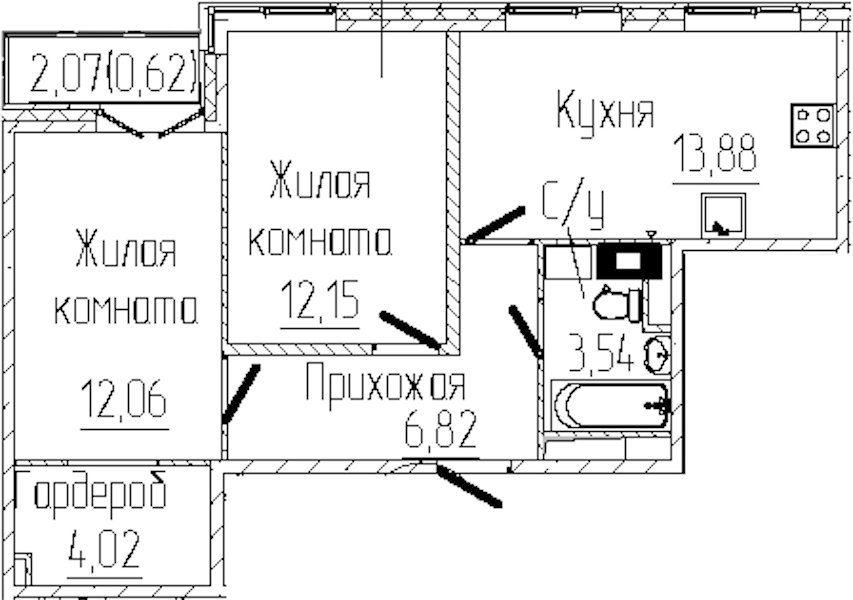2-комнатная квартира 53.09 м², 7/8 эт., ЖК «SERTOLOVO PARK»